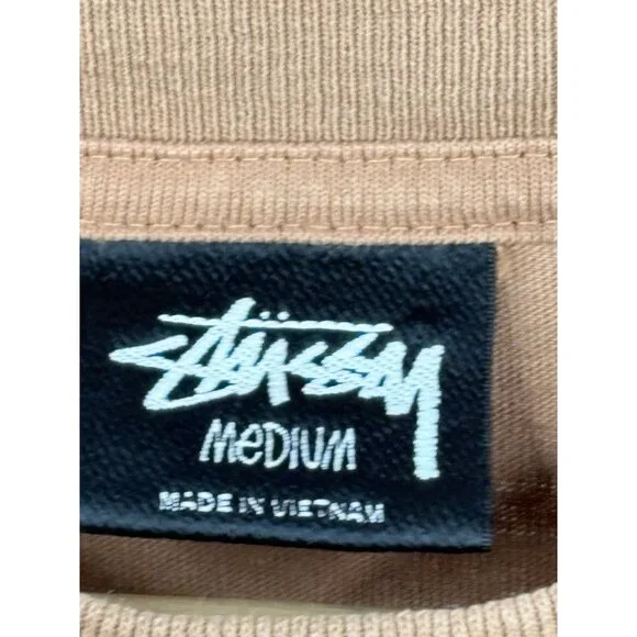 Stussy Pigment Dyed Long Sleeve Tee Men’s Medium Cotton Brown Crewneck 1140319 - Picture 8 of 15
